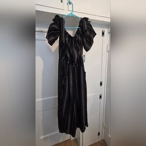 Elegant Black and Gray Striped Jumpsuit